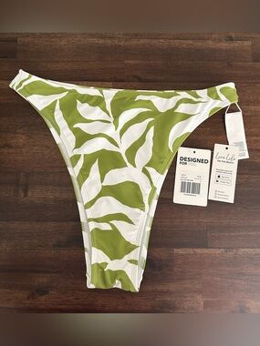 NWT Cupshe Olive Green & White Leaf Print High Leg Bikini Bottom